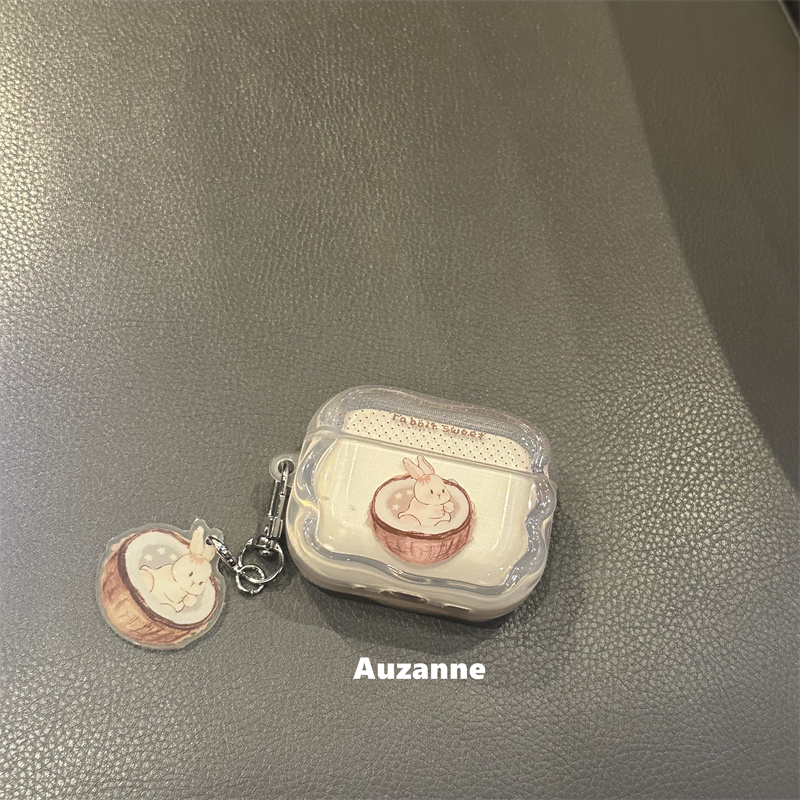 半透可爱椰子兔子耳机壳保护套