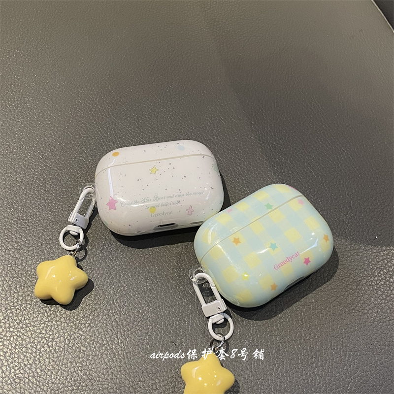 韩系ins格纹星星耳机壳