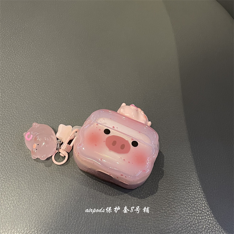 ins可爱粉色立体小猪耳机壳