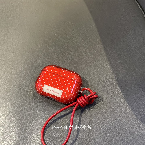 苹果新年红色波点耳机壳