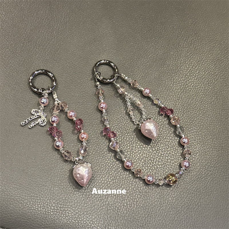 粉色串珠手机挂链耳机壳挂饰品图片