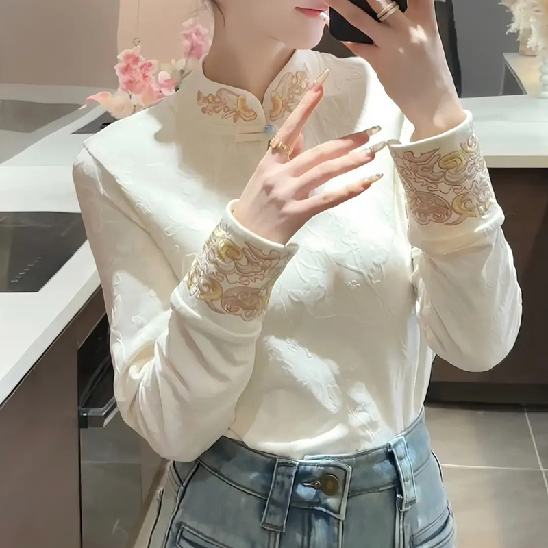 新中式加绒加厚保暖T恤