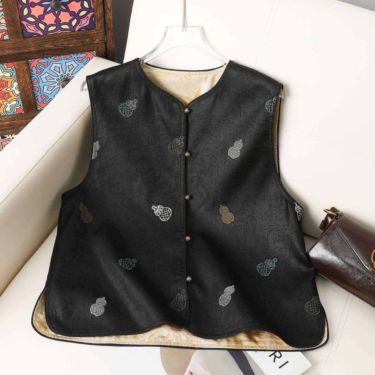 【福禄】新中式国风葫芦刺绣马甲女双面两穿复古百搭圆领马夹上衣