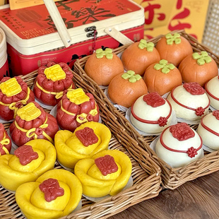 手工4款中式馒头礼盒如意元宝彩虹馍馍豆沙福袋饽饽冷冻速食面点