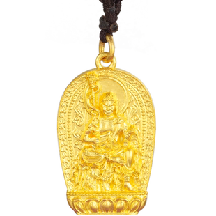 999足金黄金生肖鸡守护神不动明王佛牌龙凤吊坠个性私人订制