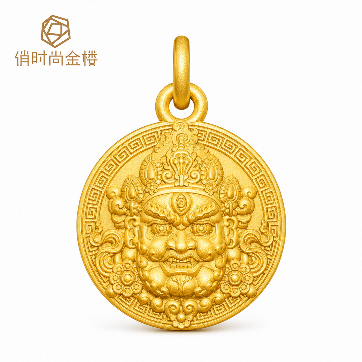 足金999黄财神古法黄金吊坠图片