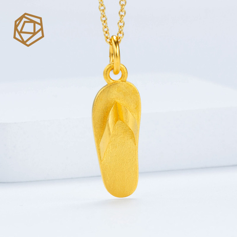 999足金黄金定制 迷你脱邪可爱拖鞋吊坠脱邪转运珠项链小挂坠