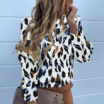 Buttoned Blouse Women Pineapple Print Long Sleeve Tops
