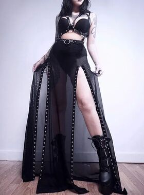 Lace Perspective Mesh Slim Fit Long Dress 蕾丝透视网纱长裙女