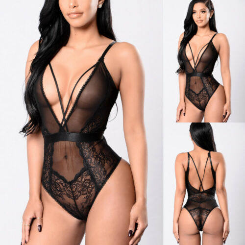 Lingerie Sleeveless V Neck Stretch Leotard Jumpsuit Top Vest