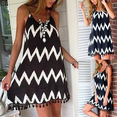 Backless Stripe Party Club Beach Dress Plus Size With Tassel