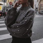 Neck Pullover Pearl Solid And Sweater Loose Color Hot Sale