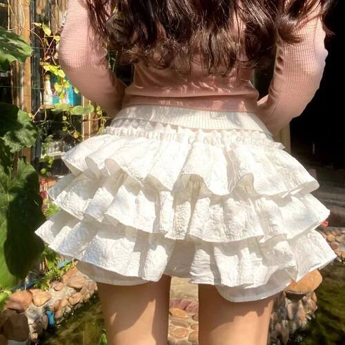 Elastic high waisted pleated puffy skirt松紧高腰皱褶蓬蓬裙女