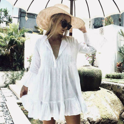 Women Swimwear Summer Beach Wear V Neck  Shirt Dresses