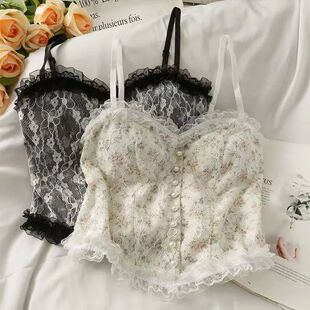 Lace padded camisole vest for women 女蕾丝拼接带胸垫吊带背心