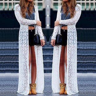 Maxi Shirt Lace Sheer Cardigan Beach Long Floral Dress