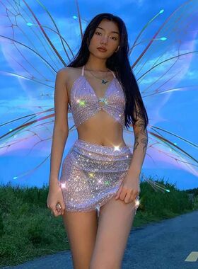 Sleeveless transparent silk skirt set 无袖套头透视亮丝裙套装