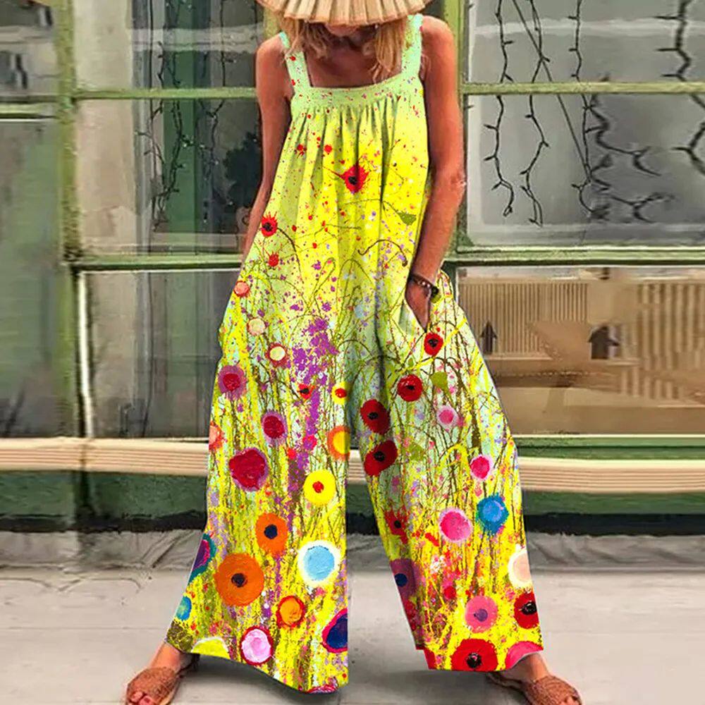 女士印花宽背带连体裤 Women's printed shoulder strap jumpsuit