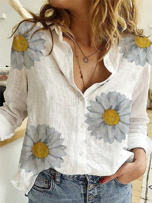 Printed casual lapel long sleeve shirt  印花休闲翻领长袖衬衫