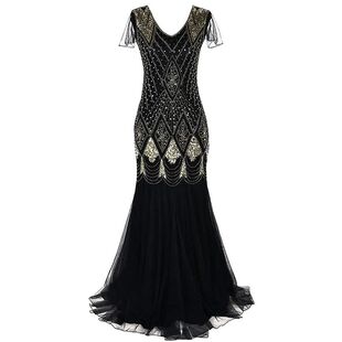 宴会派对礼服女装 Sequin 裙 连衣裙大码 Retro Dress Gatsby
