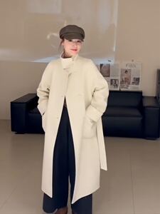 赫本风双面羊绒大衣女2023秋冬款毛呢外套加厚高级感流行中领保暖