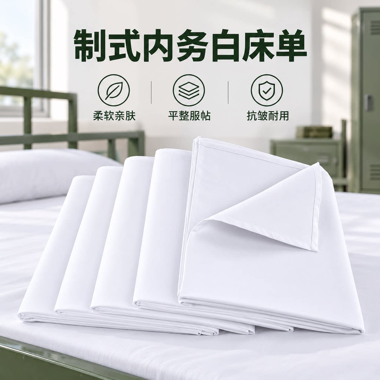 制式白床单抗皱军训宿舍单人纯棉加厚军人内务纯白色垫单床单