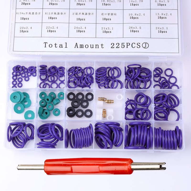 270pcse汽车空调修理盒空调密封圈绿色O型圈18格套盒丁晴橡胶圈