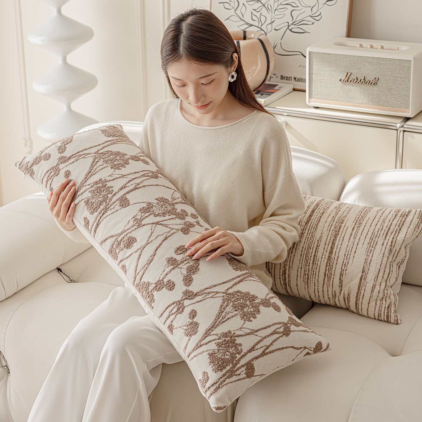 中古奶油美拉德客厅沙发长条枕腰枕床头长靠枕睡觉长枕加长版抱枕