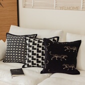 雅梵林现代高级金钱豹沙发抱枕复古提花黑金色客厅靠垫样板间靠背