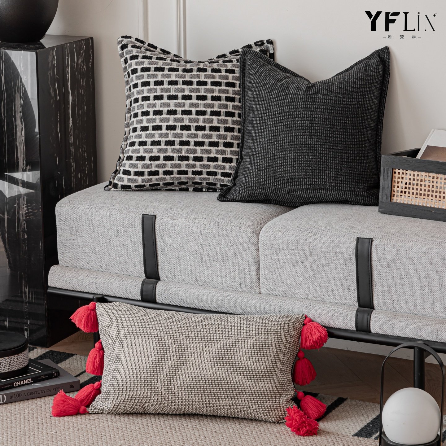 雅梵林 棉麻侘寂风极简黑白靠枕民宿酒店样板房靠垫沙发床头靠背,居家布艺,靠垫/抱枕,淘宝优惠券,粉丝福利购,淘宝优惠卷