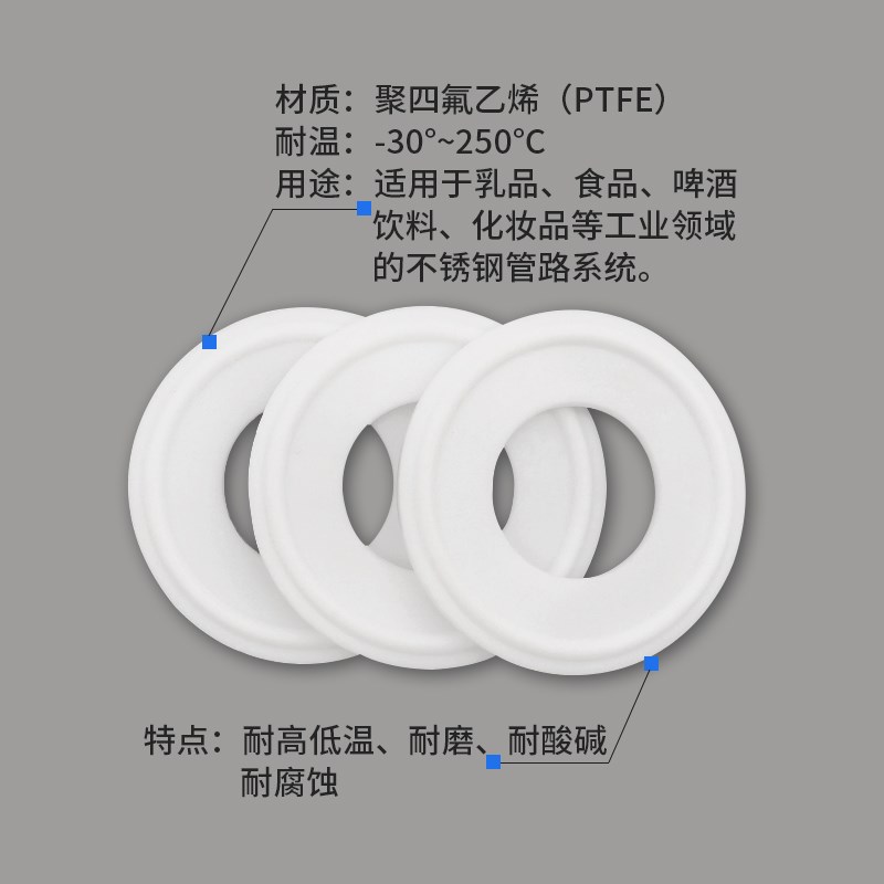 卫生级卡箍垫片/不锈钢快装垫片/四氟密封圈/51/57/PTFE/垫圈