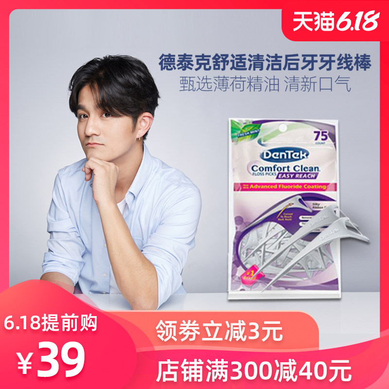 美国德泰克Dentek牙线棒舒适清洁后牙牙线家庭装便携随身75支