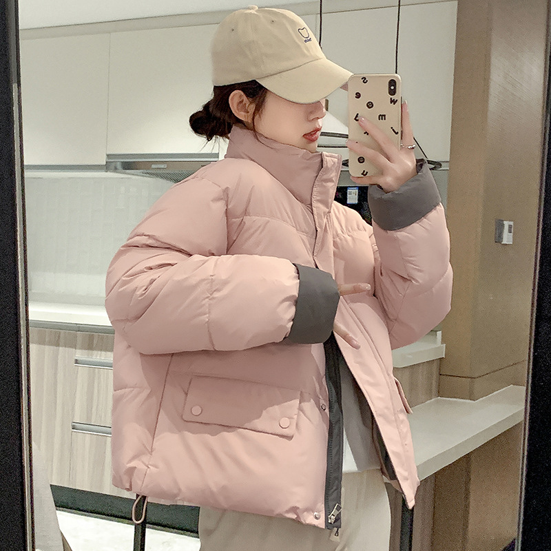 2024冬季新款韩版保暖棉服女休闲拼色加厚面包服小个子棉衣外套潮