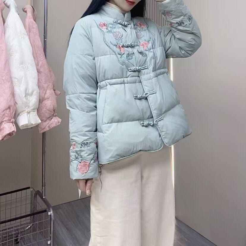 欧货2025新款高级感超好看天蓝色中长款收腰羽绒棉服服外套女冬季