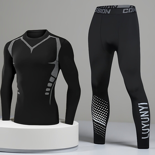 秋冬健身衣男跑步滑雪运动上衣篮球速干体育生训练高弹装备加绒