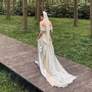 Mi唐手作头纱新娘主婚纱结婚头纱高级感大拖尾拍照出片 落跑玫瑰7