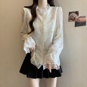 立领蕾丝长袖 上衣0205w 胖mm感喇叭袖 衬衫 女春秋2026大码