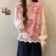 春秋搭配一整套女大尺码 胖mm洋派立体花朵针织马甲蕾丝打底0205w