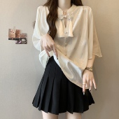 新中式 打0201w 胖mm显瘦感国风上衣中袖 盘扣绸缎衬衫 女秋夏大尺码