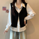 女春秋2026大尺码 感长袖 白内搭衬衫 胖mm拼接假两件马甲上衣0203w