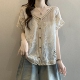 钩花镂空V领短袖 0201w 胖mm感上衣微透罩衫 雪纺衬衫 女春夏大尺码