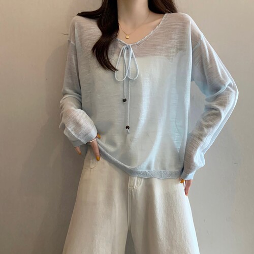 薄款冰丝长袖针织防晒衫女夏季2026大尺码胖纯欲微透上衣外0807e