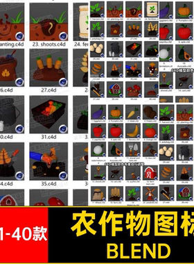 农业蔬菜2081-40款工具水果C4DBLEND.C4D.FBX.OBJ.PNG农场图标