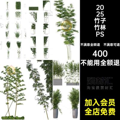 竹子配景挂角PS盆栽庭院园林景观竹林免PNGps素材新中式抠效果图