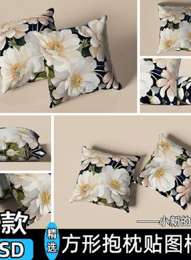 3D正方形抱枕靠枕靠垫印花图案展示效果图贴图psd设计素材样机ps