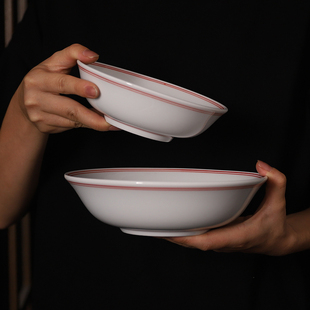 景德镇新中式简约传统宽口浅碗陶瓷面碗加字logo餐厅商用加厚菜碗