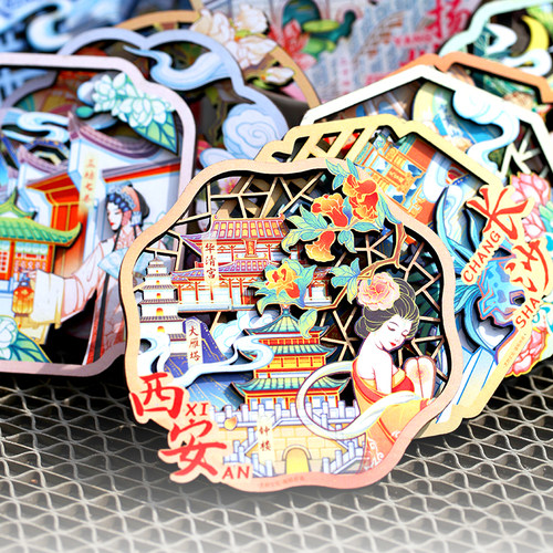 创意中式花窗系列木质磁性冰箱贴