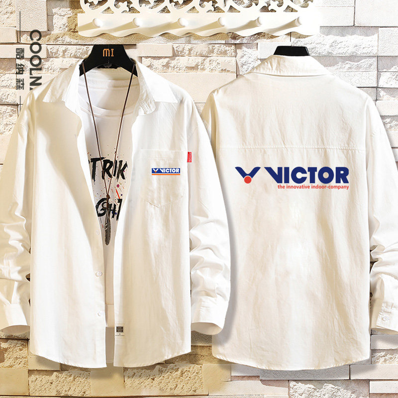 胜利周边羽毛球定制威克多victor图案长袖衬衫男女春秋休闲上衣服