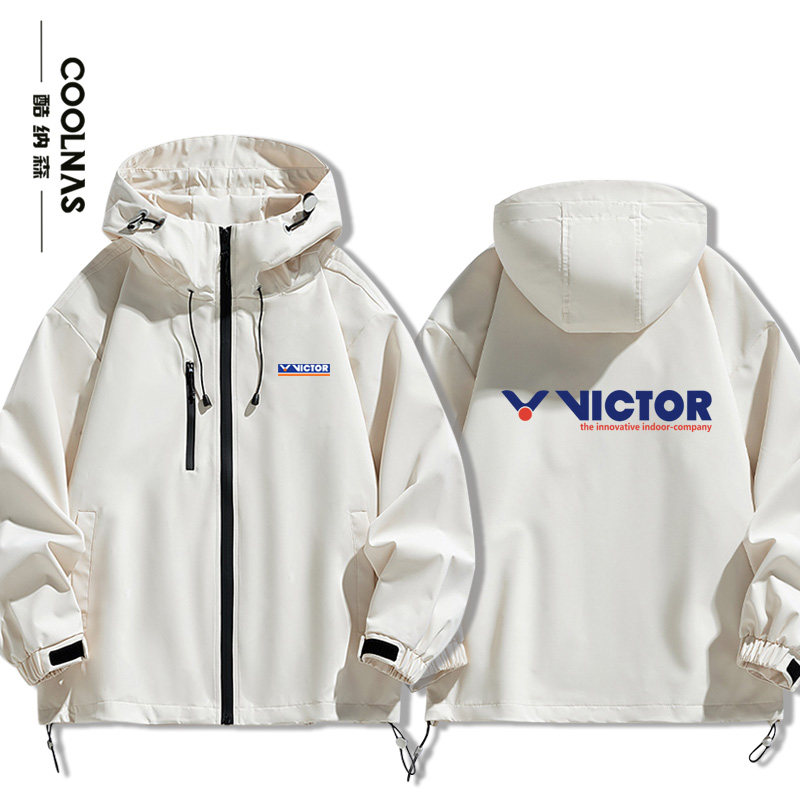胜利周边羽毛球定制威克多victor图案男女连帽冲锋衣秋冬夹克外套