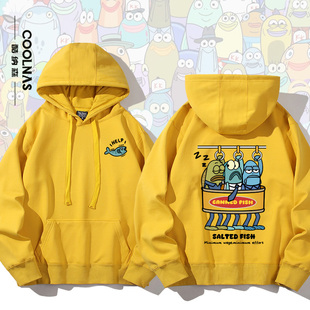 海绵宝宝比奇堡的居民们卡通图案男女宽松连帽卫衣秋冬上衣加绒款